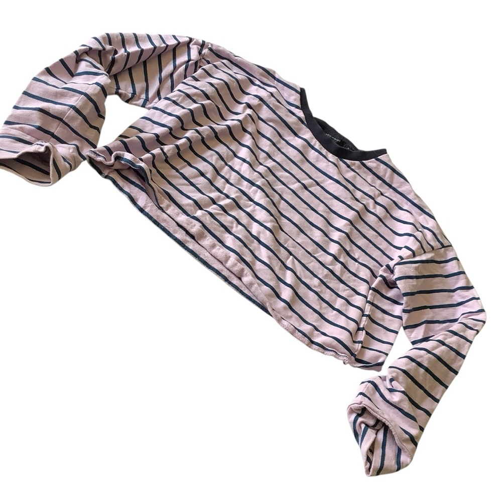 Medium Code Mode Striped Pink and Blue Cropped Long Sleeve Sweatshirt Small Flaw
